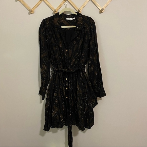 Roller Rabbit Black and Gold Midi Button Front Dress XL - Picture 3 of 10